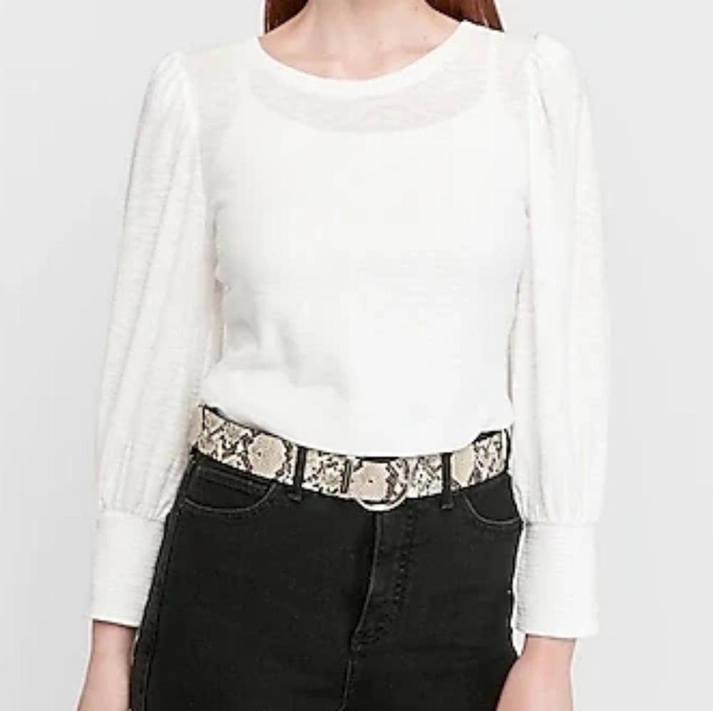 EXPRESS Puff Shoulder Long Sleeve Tee Black - Picture 4 of 9